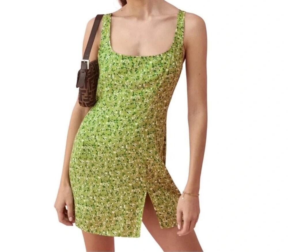 Reformation Noha Green Mini Dress Florals Tank Date Night Summer Dress